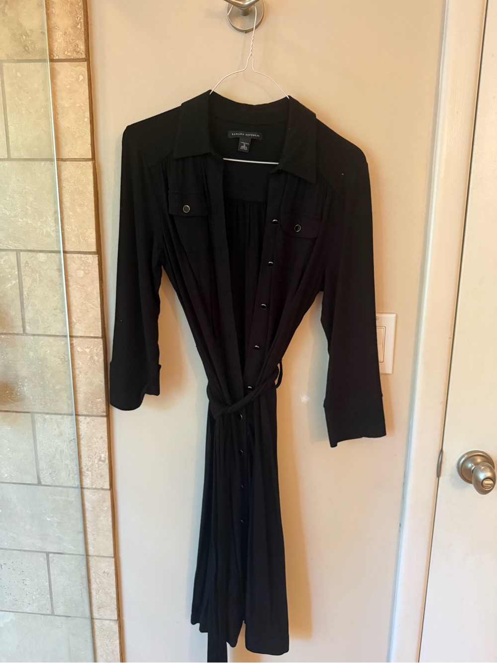 Banana Republic Black Long-Sleeve Shirt Dress